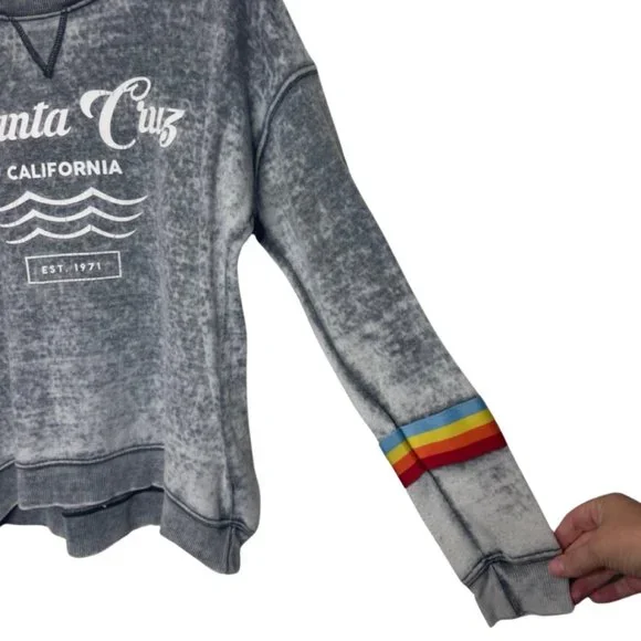 OCEAN DRIVE | Santa Cruz Graphic Sweatshirt with Rainbow Arm Detail | Size S - Picture 3 of 10
